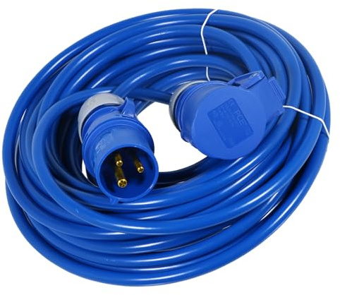 SPARES2GO 16A Extension Lead 14m 240V 1.5mm Extra Long Outdoor Caravan Motorhome Hook Up Power Cable (Blue)