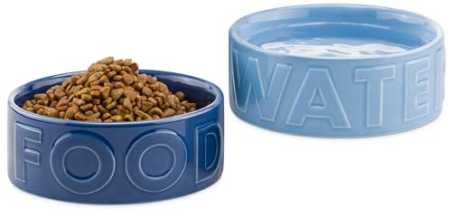 Navaris Set 2 Ciotole Gatti e Cani - Ciotola Gatto e Ciotola Cane in Ceramica - Ciotole per Cibo e Acqua 700 ml - Adatto a Microonde e Lavastoviglie - Design Moderno Blu e Azzurro