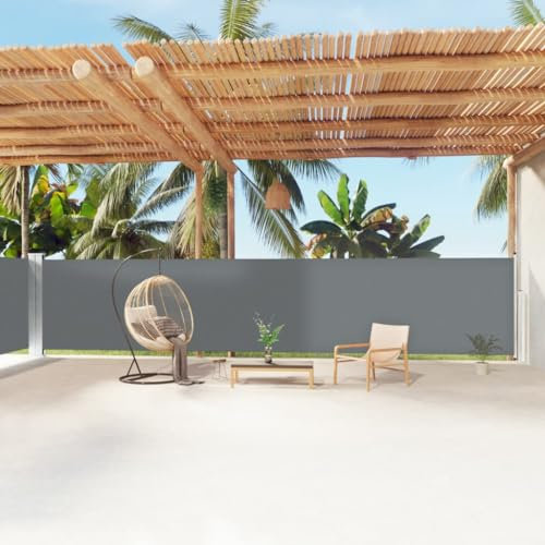 AUVYI Garten-Seitenmarkise aus Stoff (100% Polyester) mit PU-Beschichtung 160x1200 cm Anthrazit Seitenmarkise Terrasse Seitenmarkisen Zum Ausziehen Windschutz Fuer Balkon Sichtschutz für Terasse