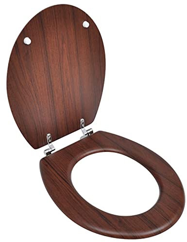 Gecheer Universelle WC Sitz Klodeckel Toilettensitz Toilettendeckel Deckel Holz Mit strapazierfähigem Deckel und extra starken Scharnieren,Toilettensitzes 45 x 36 x 5 cm,Braun