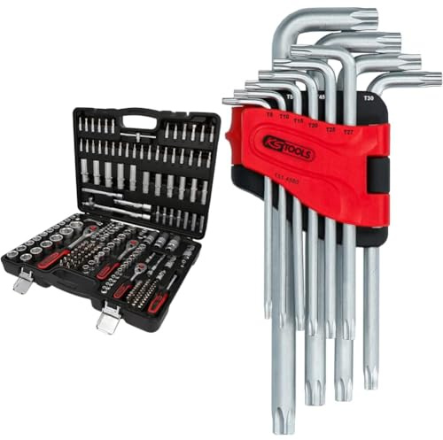KS TOOLS 917.0779 - Caisse à Outils Complète en Coffret Douille et Accessoires & Kstools Jeu de clés mâles coudées torx longues kstools - 10 pièces - 151.4880