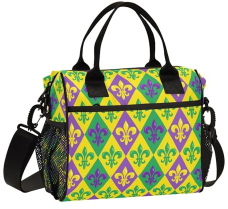 Lunchtasche mit bunten heraldischen Lilien, isolierte Kühltasche, Tragetasche, Lunchbox, Behälter für Damen, Herren, Kinder, Schule, Arbeit, Picknick, Reisen