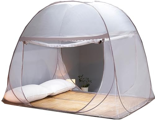 CUTTE Moskitonetz Bettnetz Zelt für Kinder und Erwachsene, Atmungsaktives Sommer Moskitonetz, Tragbares Pop-Up Betthimmel mit Lichtreduzierung,Brown,120x190x140cm
