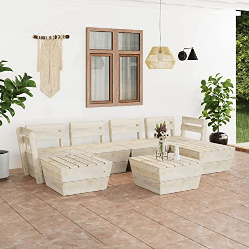 ShCuShan 7-TLG. Garten-Paletten-Lounge-Set Imprägniertes Fichtenholz Gartenlounge Outdoor MöBelsets Outdoor Sitzgruppe Garten TerrassenmöBel
