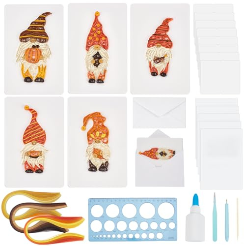 WEBEEDY 20 Sets DIY Quilled Thanksgiving Gnomes Greeting Card Kit mit Papier Quilling Strips Tools Papier Quilling Kit DIY Thanksgiving Gnomen Grußkarte Making Kit für Familie, Freund