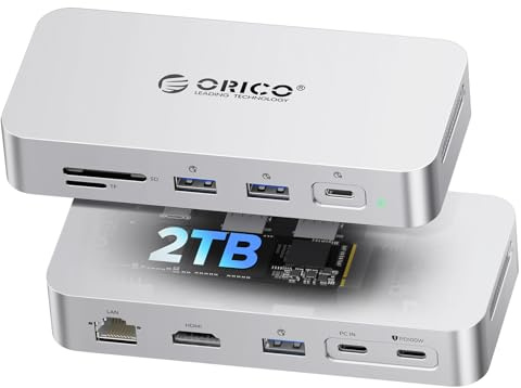 ORICO SSD Esterno 1TB, Docking Station 10-in-1 USB-C velocità fino a 1000MB/s, HDMI 4K@60Hz, ricarica PD 100W Ethernet Gigabit Hub USB, lettore SD/TF Archiviazione Portatile