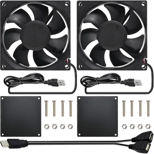 JYUDAUFU Lot de 2 ventilateurs de refroidissement sans balais USB 9225 92 mm × 25 mm DC 5 V avec filtre à poussière, répartiteur de concentrateur USB 4 ports, pour imprimante 3D DIY PC Case Cpu