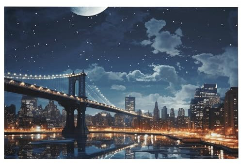 Fußmatte Home Welcome Mats Outdoor Indoor Fußmatte Front Back Door Mats Moon Light New York City Fußmatten für Eingangsbereich Outdoor Türmatten rutschfeste Bodenmatte für Hauseingang Eingang Hof,