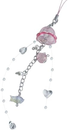 QIYUDUOLA Elegante Quallenform, Handy-Charm-Kette, tragbarer Schlüsselanhänger mit Kristallstern und Perlen, Dekor-Zubehör, Bl, 7.88inch