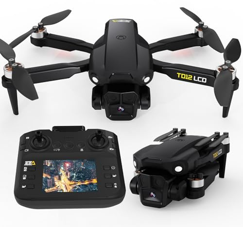 Toladrone TD12LCD Drohne mit Kamera Drone mit LCD-Bildschirm Fernsteuerung Bürstenlos Motor Dron Optische Flusspositionierung Drohnen für Kinder RC Quadcopter für Erwachsene