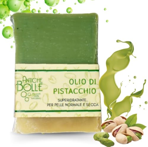 Antiche Bolle - Sapone Solido Naturale all’Olio d’Oliva e Pistacchio di Bronte - Sapone Mani Viso e Corpo Idratante, Nutriente e Rivitalizzante per Pelle Secca, Normale e Sensibile - 100g