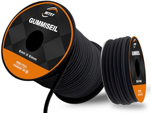 MITSY gummirep 5 mm 5 meter svart expanderrep spännrep | Väderbeständig, 80 % stretch, elastisk, slitstark och stark, för solsegel, presenning, hänge, camping, hållbar och formstabil