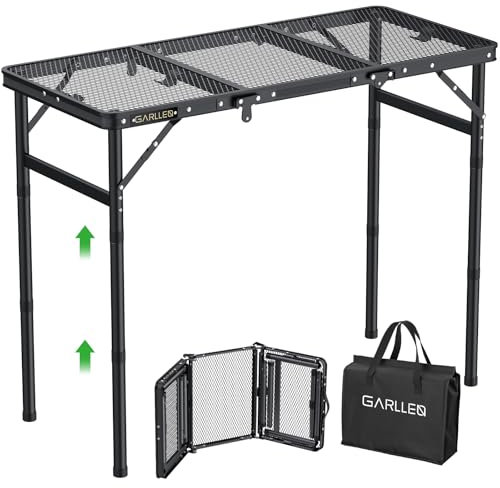 GARLLEN Table de Barbecue Pliable, 87 x 40 cm et 3 hauteurs réglables (26/48/70 cm), légère et Portable, Table de Camping, Table d'appoint, Table de Jardin, Table de Pique-Nique