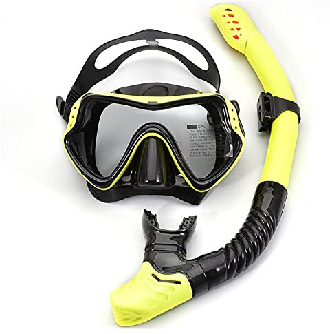 YJYJY Schnorchelset, Dry Top-Schnorchelmaske, Anti-Beschlag- und Anti-Leck-Schwimm-Tauchmaske, schlagfestes Panorama-Hartglas für Männer, Frauen, Jugendliche und Junioren