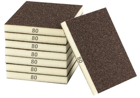 8 Pcs Éponge de Ponçage, Éponges Abrasives Grain 80, Blocs de Ponçages, Tampon de Ponçage humides et Secs Flexibles pour Bois, Métal, Plastique, Plaques de Plâtre, Cloisons sèches (12 x 10 x 1,3 cm)