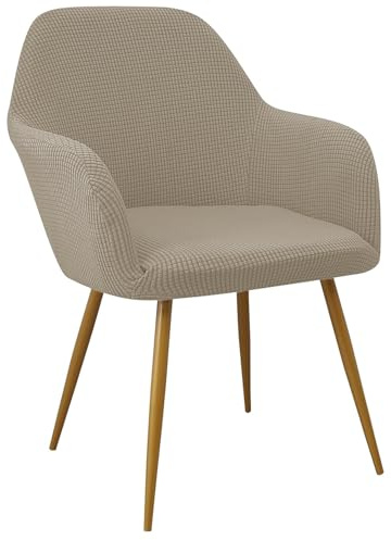 EBETA Funda para Silla de Comedor Extraíble, Jacquard Funda de sillón con Reposabrazos Silla Oficina Protector de Silla Desmontable y Lavable para Sillas Cocina (Arena, 4 Unidades)