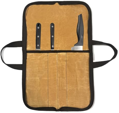 Knives Roll Bag - Pockets for Kitchen Utensils,Portable Travel Chef Knives Case Carrier Waxed Canvas Storage Bag for Culinary Enthusiasts Men Women
