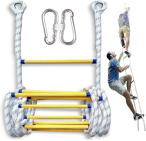 LUMSGN Échelle de Secours pour Balcon de sécurité à Deux étages (4 m) avec Crochets, échelle de Corde pour fenêtre de Maison, Balustrade de Balcon, cabane dans Les Arbres (40 m)