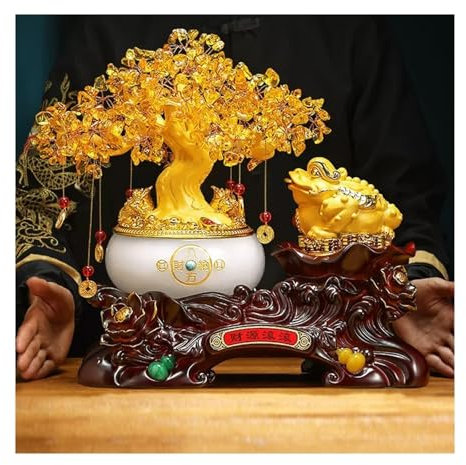Edelstein Baum Feng Shui Geldfrosch Kristallbaumdekoration, Glücksbringer-Krötendekoration, natürlicher Citrin-Edelsteinkristall-Bonsai-Baum, großer Feng Shui Geldchakra-Baum Geldbaum Feng Shui(Groß)