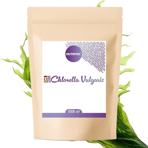 Nutritec 100 % Chlorella Vulgaris 1000 comprimés – 500 mg d'algue par presslinge sans additifs, hautement dosé, végétalien – 5000 mg de chlorella, 112,5 mg de chlorophylle, 20 mg de carotiniode par