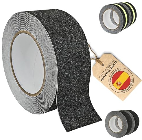 PROAX® Cinta Antideslizante Escaleras Suelo Exterior 10 Metros | Cinta Antideslizante Seguridad Interior y Exterior | Rollos de 5cm x 10m o Luminiscente 5m x 5m (1 Cinta Antideslizante 5cm x 10m)
