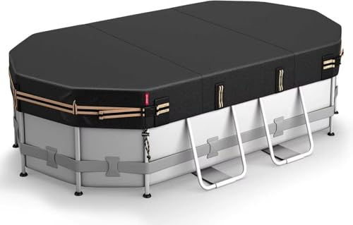 QH.Home Ovale Poolabdeckung mit schnell festziehendem Kordelzug, ovale Poolabdeckung für oberirdische Pools [langlebig, reißfest] mit gewichttragenden Ringen, 2,5 x 4,2 m