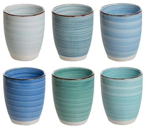 Cookinglife Delice | Becher ohne Henkel 6-teilig | 350ml | Keramik | Teetassen | blau | spülmaschinenfest | mikrowellenfest | backofengeeignet