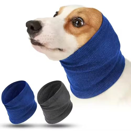 GXGM 2 Stück Hunde Ohrenschutz,Hochelastische Ohrenschützer Hund, Hundeschal,Leicht zu Reinigender Kopfschutz für Hunde,Haustierzubehör,Grau + Blau(M)