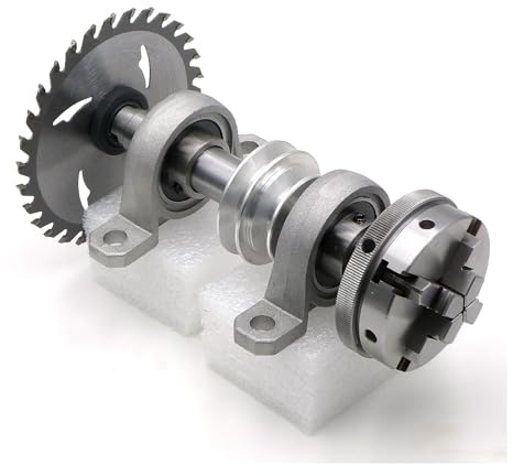 Mandrino portante per tornio, M14x1mm M14 Filo Mandrino Albero Puleggia 2 Cuscinetti Tornio for Legno Taglierina Paletta Mandrino K01-50 K02-50 K01-65 K02-65(3 Jaws 67mm)