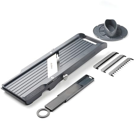 GLOBAL Mandoline GSL-64/BC – Premium Gemüsehobel 64 mm | Mit 3 Julienne-Klingen & Fingerschutz | Stufenlos verstellbar, BPA-frei, 100% Made in Japan