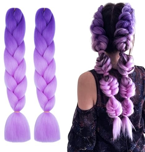 2 Paquets Meches pour Tresses Africaine, Extension de Cheveux de Fibre Synthétique, Jumbo Braids Meches, Rajout Cheveux Tresses, pour Crochet Twist Tressage Cheveuxx, Violet