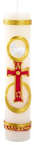 LIKEYO Paschal Candle - Cirios Religiosos Catolicos, Sirios Catolicos Grandes, Cirio Pascual, Corios Pascuales De Cera De Abeja, Red Handmade Alpha Omega Paschal Candle (1.6 x 8.1 Inch)