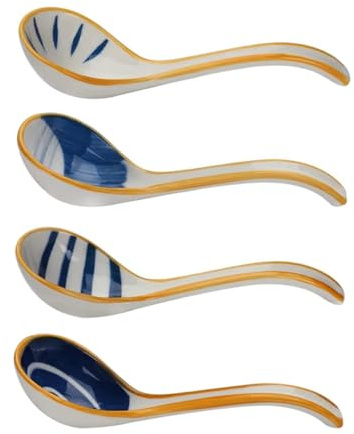 Gatuida Cucharas Soperas Japonesas De Cerámica Esmaltada Azul y Blanca, Juego De 4 Unidades, Cucharas De Porcelana Para Sopa y Dumplings, Utensilios Para Cocina y Comedor