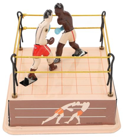Acouto Clockwork Boxing Toy Nostalgic Theme Boxing Tin Toy Decorative Vintage Collection Tin and on Start Up Clockwork Fun Base of Two Figures the Throwing At an