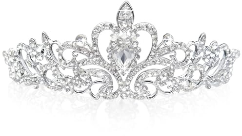 Benaton Diadème Couronne en Argent, Tiara Cristal Strass Diadème de Princesse en Strass Couronne de la Mariée Pour Mariages Bals Diadèmes D'anniversaire Photographie Femmes et Filles