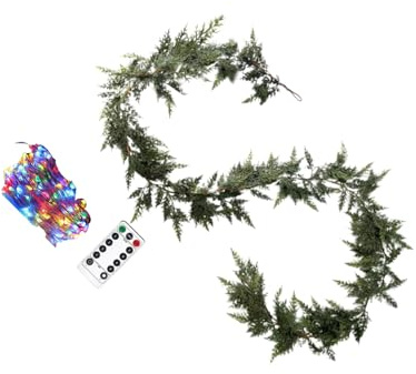 Weihnachtsgirlande vorbeleuchtet | 2,7 m Zedernblatt, Weihnachtsgirlande für Treppengeländer, für Innen- und Außenbereich, Haustür, Mantel, Kamin, Treppen, Baum