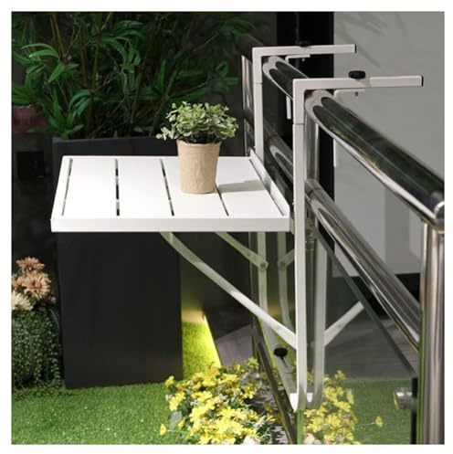 Mesa plegable para balcón que ahorra espacio, mesa auxiliar colgante de metal para interiores y exteriores, perfecta para espacios pequeños, ligera y elegante (blanco)