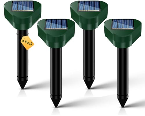Ahuyentador de Topos 4 Piezas, IP65 Impermeable, Campañoles, Ratones, Hormigas y Serpientes, Apto para Jardines, Campos, Cultivos, Campos de Golf