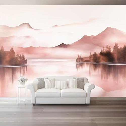 Carta Da Parati Effetto 3D 150 x 105 cm（WxH, Acquerello Paesaggio Tranquillità Decorazione Arte Murale Moderna - Per Ufficio Parete Camera Da Letto Soggiorno Rosa