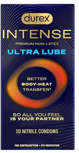 Durex Intense Ultra Lube Non Latex Condoms, Ultra Thin Condoms Lubricated with Silicone Lube, Latex Free, Premium Nitrile, 10 Count
