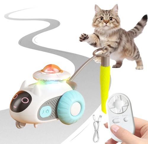 Ferngesteuertes Katzenspielzeug Elektrisch mit Fernbedienung, Katzenspielzeug Ferngesteuert, Interaktives Spielzeug Katzen Selbstbeschäftigung, Intelligenzspielzeug für Katzen Spiel USB Aufladbar (B)