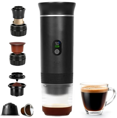 LYPPUL Macchina da caffè portatile, caffettiera portatile con capsule di espresso 3 in 1, 12 V, per camper, campeggio, escursionismo, ufficio e casa (nero)