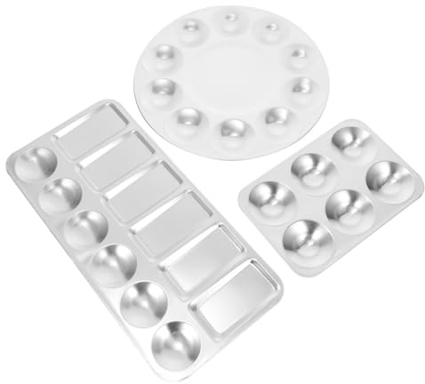 Kichvoe Vassoio per Vernice Facile da Pulire in Alluminio Argento Set 3 Pezzi Piatti Rotondi e Quadrati per Miscelazione Pigmenti Acquerello e Olio per Schizzi