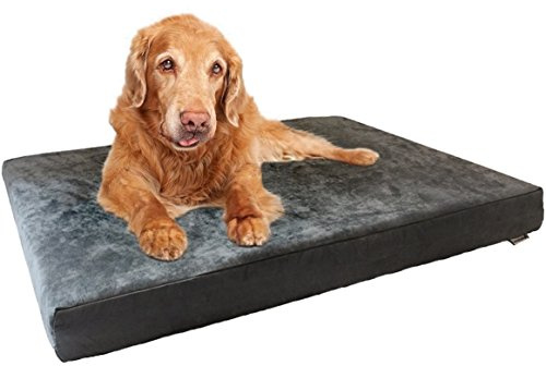 Dogbed4less Orthopedic Dog Bed with Memory Foam for Medium Large Pet, Waterproof Liner, Washable Microsuede Gray Cover, 41X27X4 Inch (Fit 42X28 Crate)