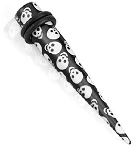 Paula & Fritz® Expander Taper 8-mm Dehnstab Totenkopf Schwarz Weiß Acryl Set Piercing Ohr-Schmuck Ohr-Tunnel Damen Herren Dehn-Stift O-Ring Pflock