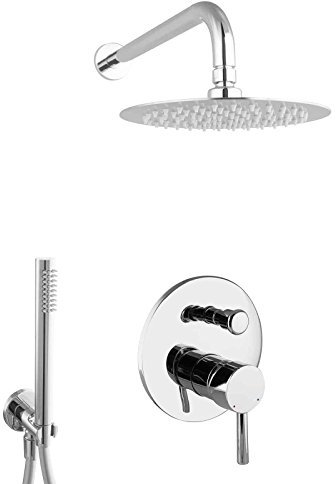 PaulGurkes Dusche Komplett Set Unterputz Regendusche Komplettduschsystem Tropenwalddusche Kopfbrause Duschset einbaufertig Messing Duschsystem rund
