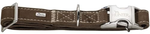 HUNTER HUNTING ALU-STRONG Hundehalsung, Hundehalsband, Aluminium Steckverschluss, Leder, robust, weich, L, braun