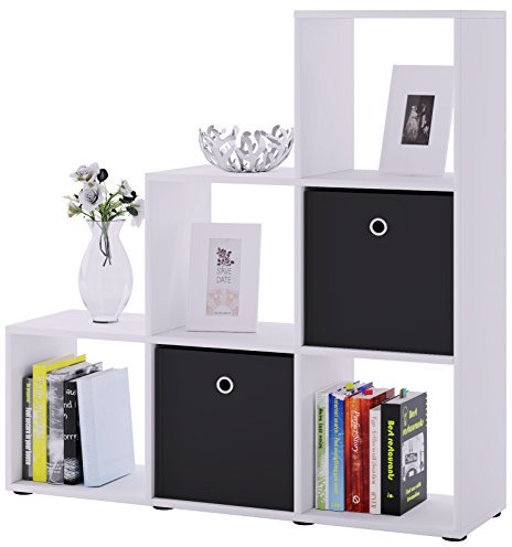 VCM Holzregal stehend | platzsparendes Regal | Maße: H. 105 x B. 108 x T. 29 cm | Elegantes Regal stehend | Aufbewahrungsregal | Bücherregal | Raumteiler- Nitas Weiß