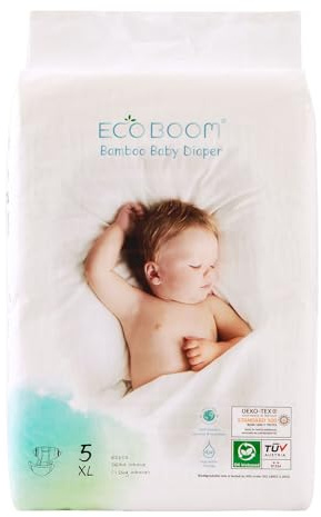 ECO BOOM Diapers, Viscose from Bamboo Diapers, Natural Soft Disposable Nappies for Infant, Size 5 Suitable for 26 to 37lb (X-Large - 62 Count)