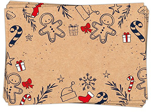 25 Geschenkaufkleber Weihnachten 7 x 5 cm Namensaufkleber Geschenk Sticker rot schwarz Kraftpapier zum Beschriften Premium Made in Germany Logbuch-Verlag